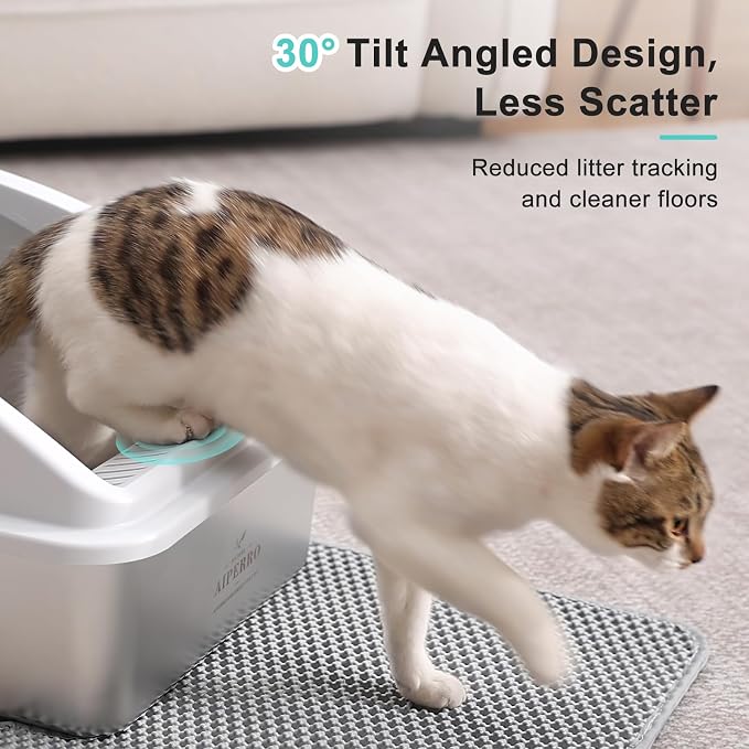 AIPERRO Stainless Steel Litter Box | XL Enclosed Cat Litter Boxes with Lid | High Sided Metal Litter Box for Big Cats | Anti-Urine Leakage | Non-Stick & Easy to Clean | Includes Litter Mat & Metal Scoop - Image 5