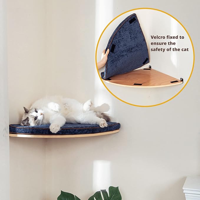 Wall Mounted Corner Cat Bed - Cat Shelf with Comfortable Cushion - Minimalistic Cats Furniture for Indoor Cats - Climbing Perch for Wall,Cream - Image 3