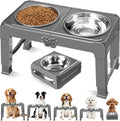COMESOON Elevated Dog Bowls, 5 Adjustable Heights (3.9"-13.4") Raised Dogs Food Bowl Stand for Medium Large Sized Dogs, Non-Slip Foldable Travel Pet Feeder Grey with Stainless Steel Bowls by COMESOON