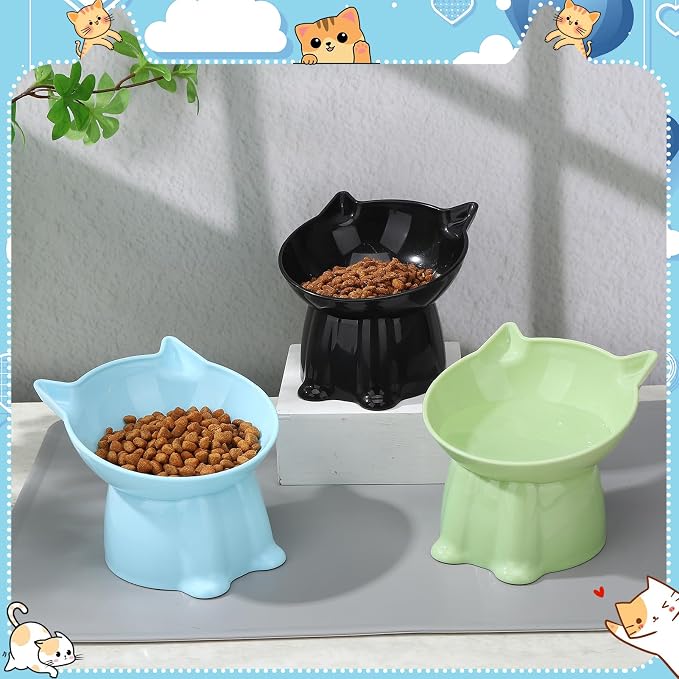 3 Pcs Elevated Cat Bowls 15°Raised Cat Food Bowl with Silicone Mat Green | Whisker Friendly Anti Vomiting Cats Dishes Pet Food and Water Bowls for Indoor Cats Kittens - Image 6