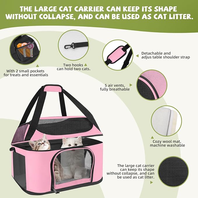 Soft Cat Carrier Up to 20 Lbs, Washable Pet Travel Bag for Kitten Puppy | Breathable Mesh, Medium to Big Pets Small Dog,Soft-sided Cloth Animal Crate for Car Travel Carrying, Safe for Vet Visit,Pink - Image 6