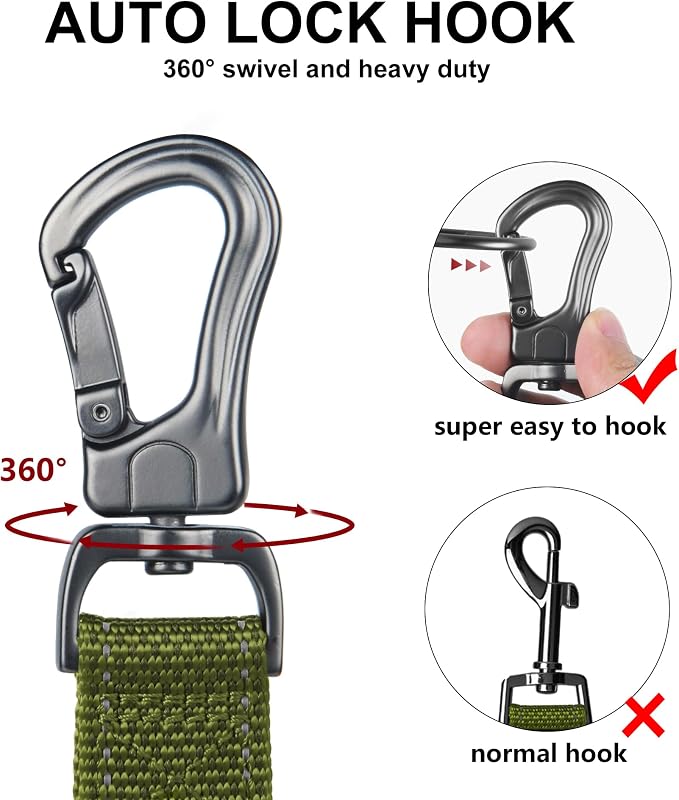 Twoear 4FT 1IN Heavy Duty Dog Leash for Large Dogs with 2 Padded Handles | Traffic Handle Extra Control, Auto Lock Hook, Strong Reflective Walking Leash for Night Safety, Medium and Large Breeds,Green - Image 3