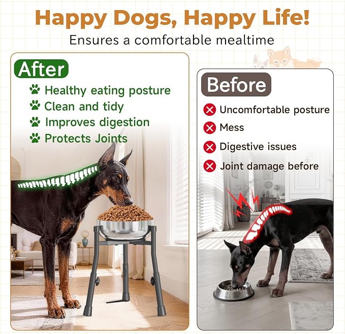 Elevated Dog Bowl Stand for Large Medium Breeds, Extra-Stable Food Feeder | Adjustable Size 4 Heights Width 6-10in, Anti-Tip Metal Raised Water Dish Holder, Non-Slip Tall Single Lifted Riser - Image 6