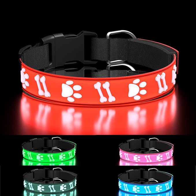 Light Up Dog Collars Adjustable & Rechargeable LED Dog Collars for Night Safety Walk Glowing Collar for Dog, Red by TOPOTO