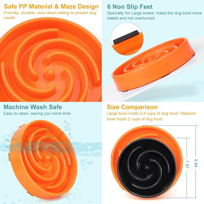 Slow Feeder Large Dog Bowl - Non Slip Maze Puzzle Bowl for Medium Dogs, Prevents Bloat & Choking, Orange - Image 4
