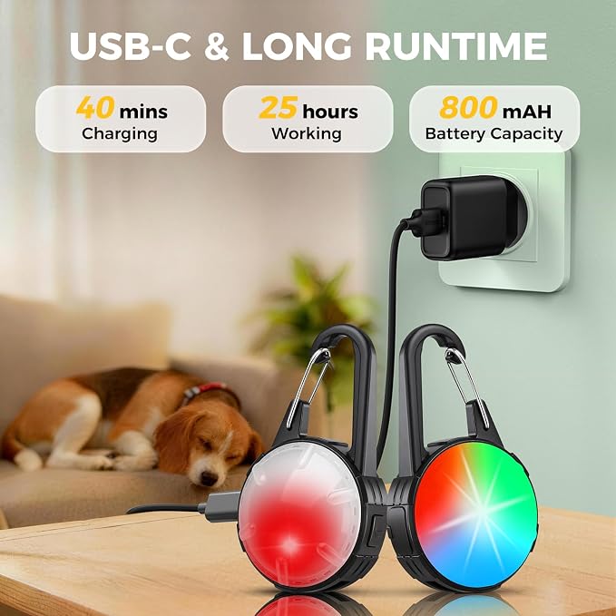 2 Pack Double Sided Dog Collar Light, 6 Modes Dog Lights for Night Walking, Rechargeable LED Pet Collar Light for Nighttime Clip on, IP68 Waterproof Pet Walking Accessories - Image 6