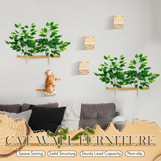 Gemscream 2 Pieces Cat Wall Shelves with 4 Steps Wall Mounted Cat Shelves and Perches Cat Furniture for Cats Kitten Kitty Indoor Living Room Climbing Scratching Playing and Relaxing Playground - Image 5