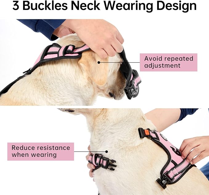 IVY&LANE No Pull Dog Harness for Medium Dogs, Dog Vest Harness with Leash, Safety Belt and Storage Strap, Fully Adjustable Harness, 360° Reflective Strip, Soft Handle (Pink, M) - Image 4