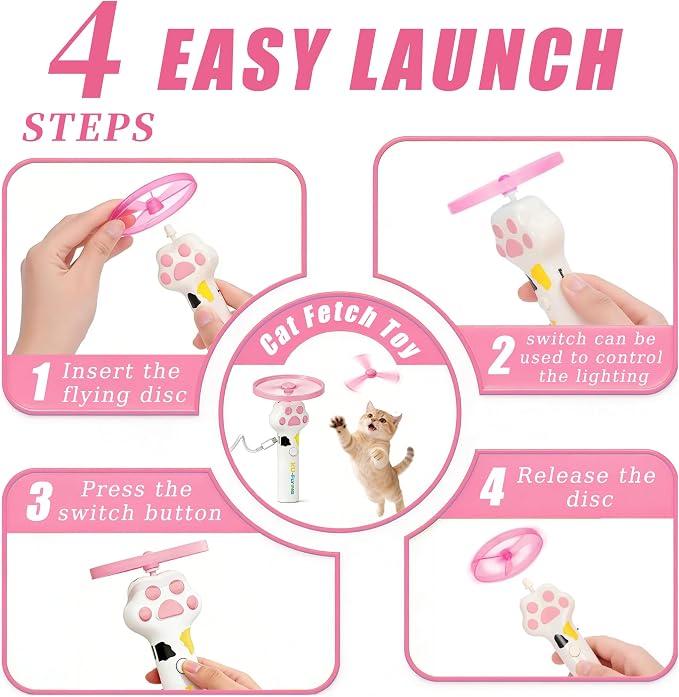 Cat Toy Disc Launcher,Rechargeable Interactive Cat Fetch Toy with 10 Discs | Cat Toys for Indoor Cats,Flying Cat Enrichment Toys for Adult Kittens Dog Playing,Hunting Tracking Toys for Outdoor Indoor - Image 2