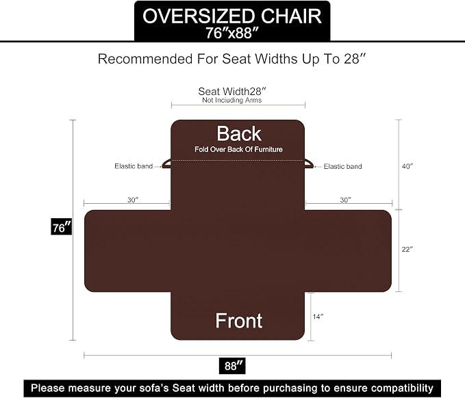 U-NICE HOME Reversible Oversized 28''Chair Covers, Burgundy/Tan | Armchair Cover for dogs Washable, Pet Friendly, Elastic Straps, Water Repellent, Diamond Quilted - Image 6