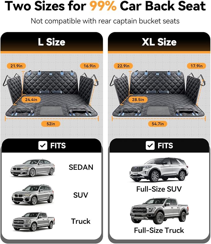 Rorhxia Truck Dog Seat Cover for Backseat, [Safe, Comfort and Large Space] | XL, Waterproof 600D Heavy Duty Dog Car Hammock, Release Passenger Seats, Full-Size SUV/Truck, Large Dog Friendly - Image 8