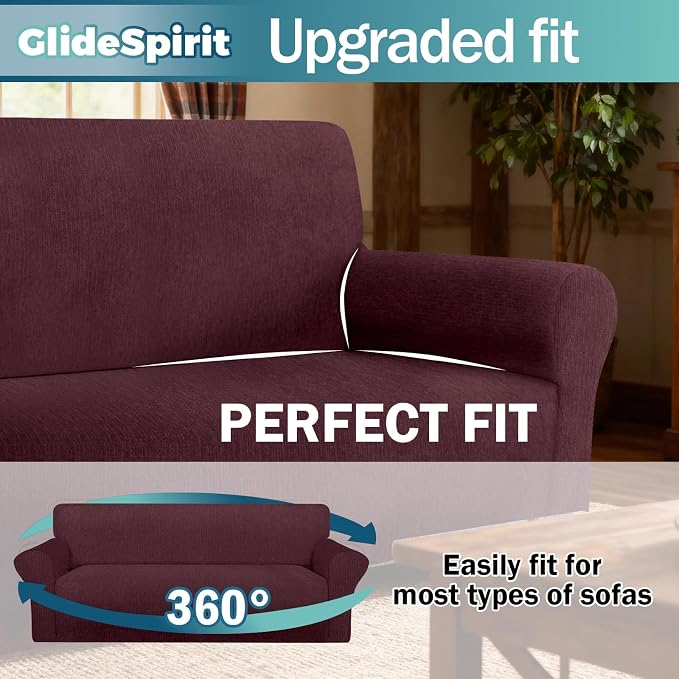 Waterproof Stretch Spandex Chair Sofa Slipcover,Washable Non-Slip Soft Couch Cover with Elastic Bottom, Leakproof Furniture Protector for Kids, Pets, Dogs & Cats (Chair, Burgundy) - Image 3