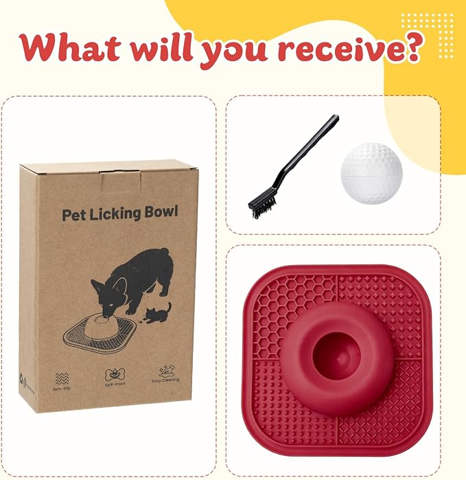 Slow Feeder Dog Bowls & Lick Mat for Liquid and Thick Treat, Anti-Slip Dog Lick Bowl with Interactive Rolling Ball, 5/6 Cup Pup Licking Toy for Large Medium Small Dogs and Cats Red - Image 8