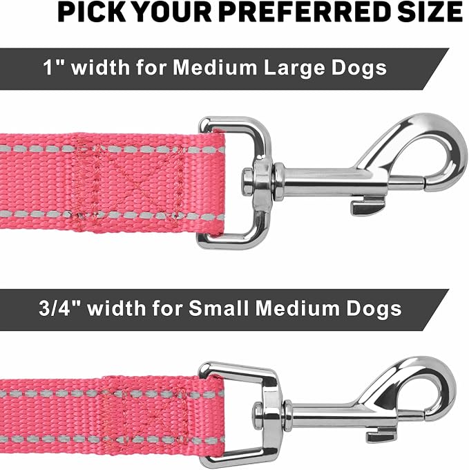 4FT Reflective Dog Leash, Padded Handle for Medium Large Dogs | Comfortable Nylon, Soft Handle Cushioning, Reflective Safety at Night, Training Leash for Park & Hiking (1in, Neon Pink) - Image 4