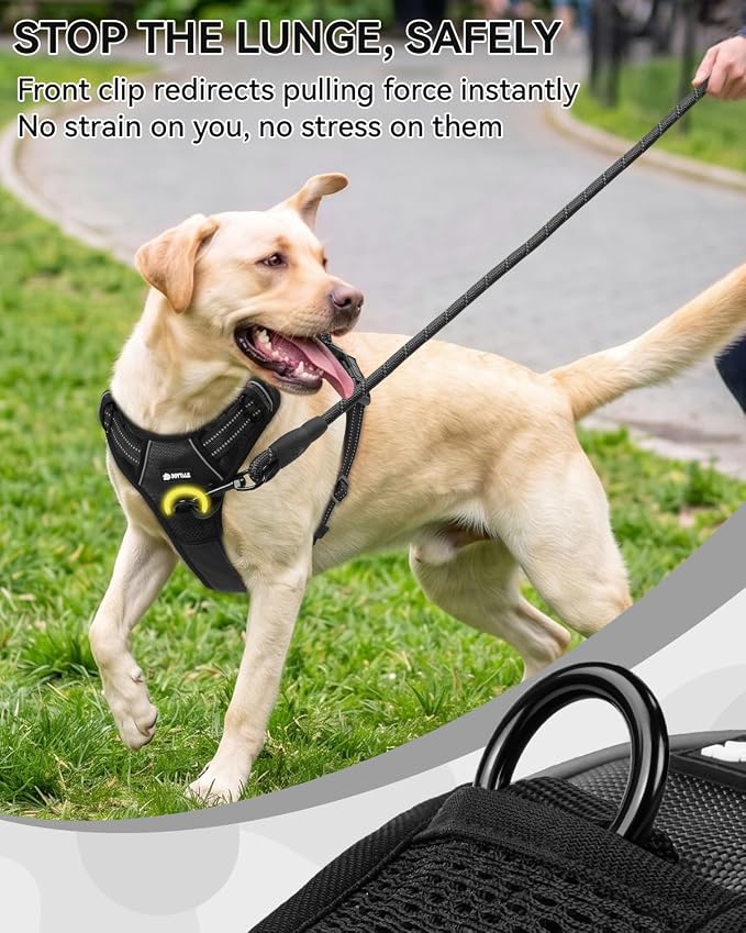 Joytale No Pull Dog Harness & Seat Belt, Easy On 3-Buckle, XL, Black | Front Clip Reduces Pulling, Escape-Resistant Design, Adjustable Fit, Soft Padding for Comfort, Secure Tether for Safer Travel - Image 4
