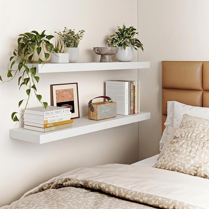 Fixwal Floating Wall Shelves for Decor (White, Set of 2, 35.4Inch) | MDF Shelf with Metal Brackets, Space Saving for Books , Decor, Fits Bathroom, Kitchen, Bedroom, or Office - Image 6