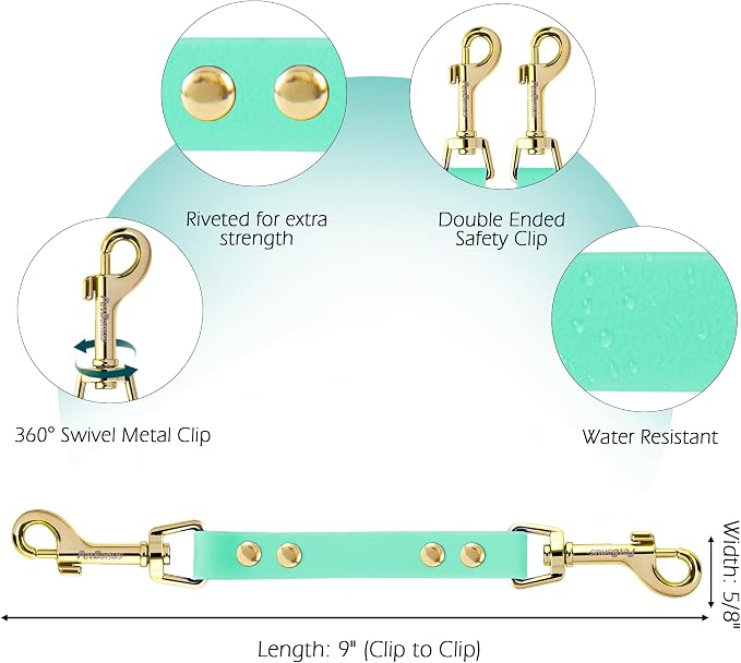 PetBonus Dog Collar Safety Clip, Waterproof Backup Safety Strap | Prong Collar to Harness Connector, Escape Proof, Odor Proof, Easy to Clean, Double Ended Clasp for Training, Mint Green - Image 2