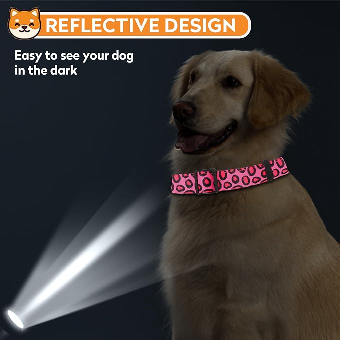 Reflective Dog Collar, Adjustable Soft Neoprene Padded,Leopard Pink,S | Breathable Nylon for Small Dogs,Tear-Resistant Webbing,Chafe‑Free on Walks and Hikes,Metal D-Ring,Night Safety - Image 6