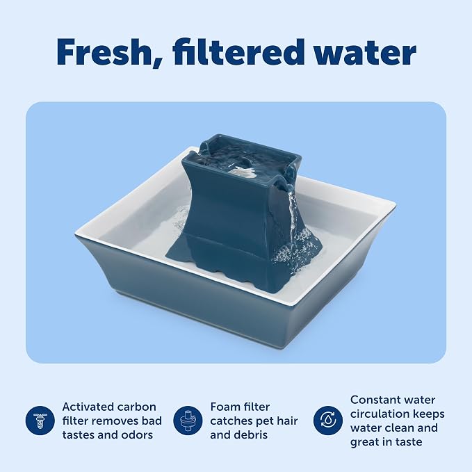 PetSafe Cat and Dog Water Fountain - Automatic Water Dispenser - Drinkwell Pagoda Ceramic Fountain for Pets - Filter Included - Blue - 70 oz, Model:PWW00-14898 | 2 Falling Water Streams Encourage Hydration, Cat & Small Dog Water Fountain, Carbon Filter... - Image 6