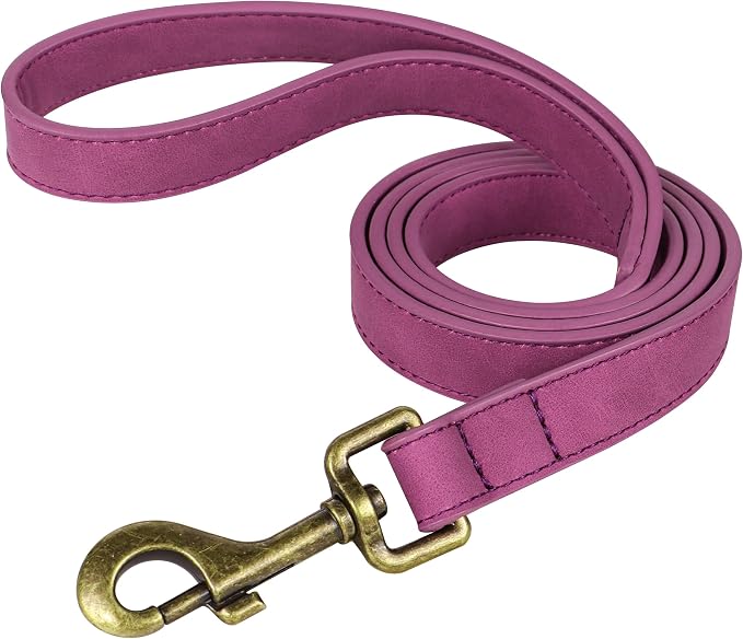 Didog PU Leather Dog Leash for Small Dogs, 5/8in x 4ft, Purple | Soft Grip Full Control, Easy Clean, Metal D-ring for Poop Bag Holder, Tangle-Free 360° Swivel Clasp, for Walking & Training by Didog
