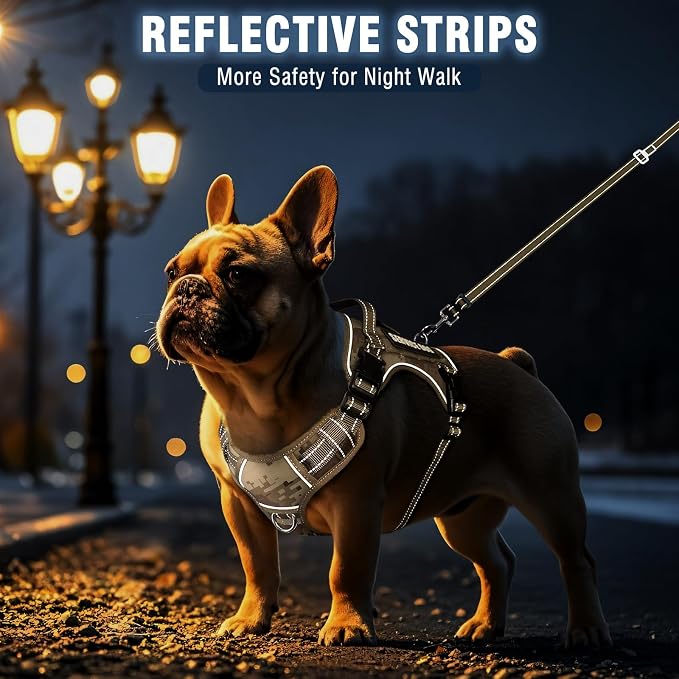Tactical Dog Harness and Leash Set with 10 Patches for Medium Dogs | Heavy Duty No Pull Service Animal Dog Vest with Dog Seat Belt ,Adjustable Reflective Easy Walk for Training Hiking Camo M - Image 7