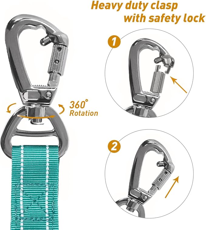 AUBELL Tactical Dog Leash Heavy Duty,4-6ft No Pull Bungee Leash,Teal | Reflective Dog Leash for Medium Large Dogs with Comfortable Padded Double Handle,Car Seat Belt,360 Degree Rotating Carabiner - Image 7