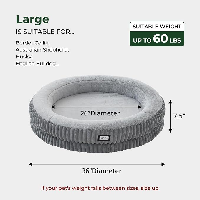 BALANCE Donut Dog Bed, 36 Inches Round Dog Bed Large Size Dogs Washable, Orthopedic Calming Dogs Beds for Kitten, Fluffy Plush Faux Fur Pet Bed with Anti-Slip Bottom - Image 5