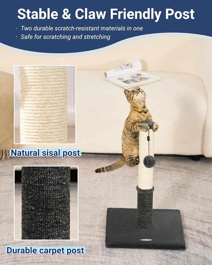 Cat Scratching Post, Cat Scratchers for Indoor Cats, with Toys | For Kitten & Medium Cats, Sisal & Carpet In One For Various Scratching Needs, Solid Structure, Extra Free Toy, Smokey Gray - Image 2