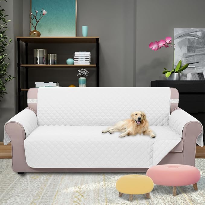 U-NICE HOME Large Sofa Cover Reversible Couch Cover for Dogs, White | 78''Oversized, Washable, Pet Friendly, Elastic Straps, Water Repellent, Furniture Protector Mat for 3 Cushion Couch - Image 2