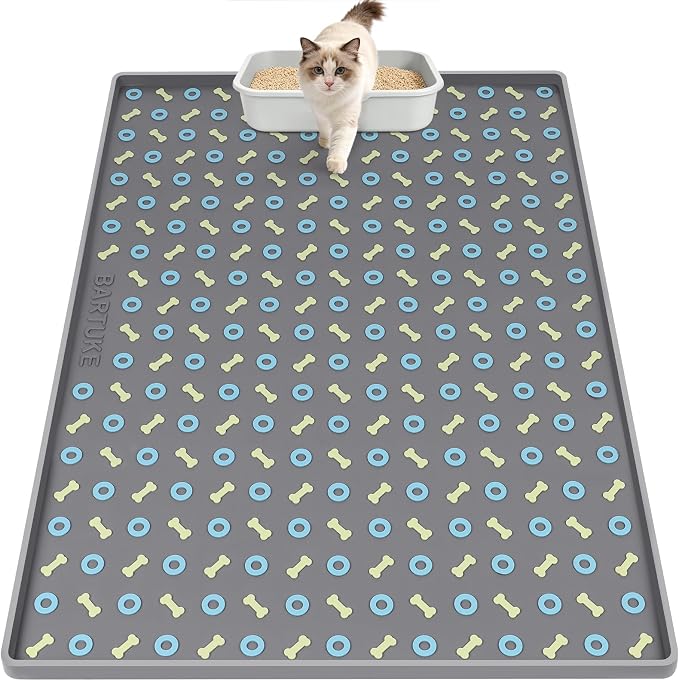 Silicone Cat Litter Mat 40" x 28" Cat Mat for Litter Box, Dark Grey | Extra Large Litter Box Mat, Waterproof Cat Litter Trapping Mat, Non-slip, Leakproof Kitty Litter Mat with Bone Pattern by Bartuke