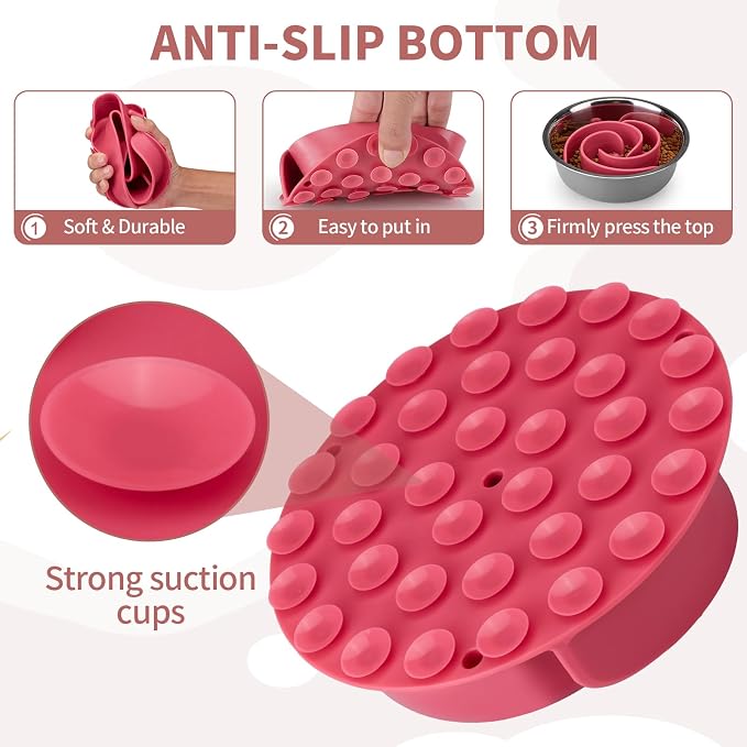 Slow Feeder Dog Bowls Insert, Animire Soft Silicone Slow Eating Dog Food Bowl for Small, Medium and Large Dogs, Compatible with Regular and Elevated Bowls - Image 5
