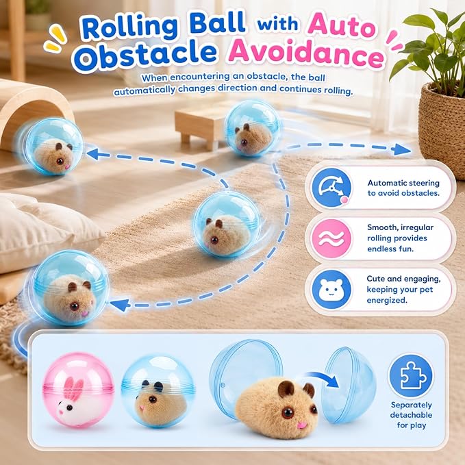 Self-Rolling Interactive Cat Ball, Automatic Animal Pet Rolling Ball | Hamster Ball for Cats Interactive,Hamster in Rolling Balls Smart Cat Toy, Motion Activated Cat Enrichment Toys (Pink) - Image 5