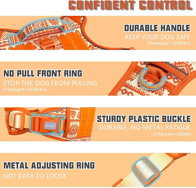 AUROTH Tactical Dog Harness for Large Dogs, Heavy Duty No Pull Pet Vest | Easy Control Handle, Adjustable, Reflective, Military K9, for Doberman Husky Walking Hunting Hiking, Bohemia Orange, X-Large - Image 3