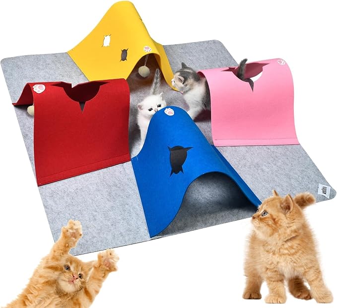 4-Way Cat Tunnels for Indoor Cats, Interactive Toys with Plush Ball | 35.4" Multi-Entrance Cat Play Tunnel with Cozy Hideaway Space, Provides Enrichment, Exercise, Exploration & Interactive Play by Home