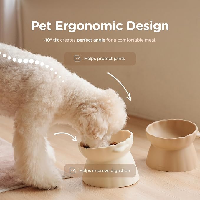 Elevated Dog Bowls, Raised Dog Bowl | Premium Food-Grade Silicone Material, Dog Bowls elevated, Quiet Dog Bowl for Noise-Sensitive Dogs, Non slip (Ivory) - Image 4