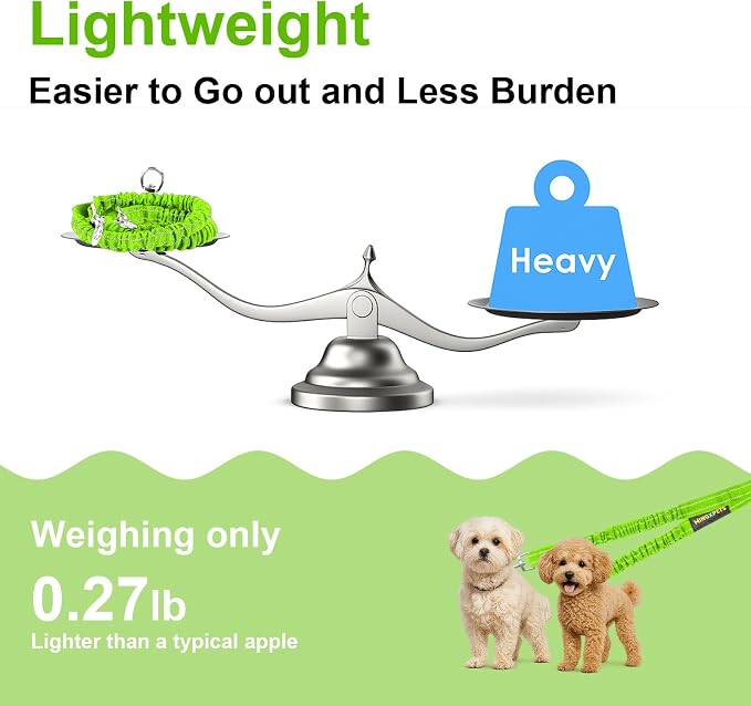 MingXpet 2 Dog Leash, Dog Leash for 2 Dogs, 360° Swivel No Tangle Double Walking Training Leashes for Large Dogs that Pull, Comfortable Shock Absorbing Reflective Bungee, Green - Image 6