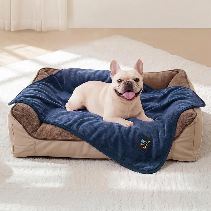 Luciphia Waterproof Pet Blanket, Washable Reversible Sherpa Fleece Throw | Liquid-proof furniture protector for bed and couch, soft reversible sherpa fleece for dogs, cats blue, XS by luciphia