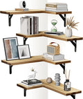Amada Corner Floating Shelves, Paulownia Wood, Set of 4, Natural Wood | Corner Wall Shelves with Triangular Metal Bracket, 44 lbs Capacity per Shelf, L-Shaped Design for Bathroom, Laundry Room by AMADAHOMEFURNISHING