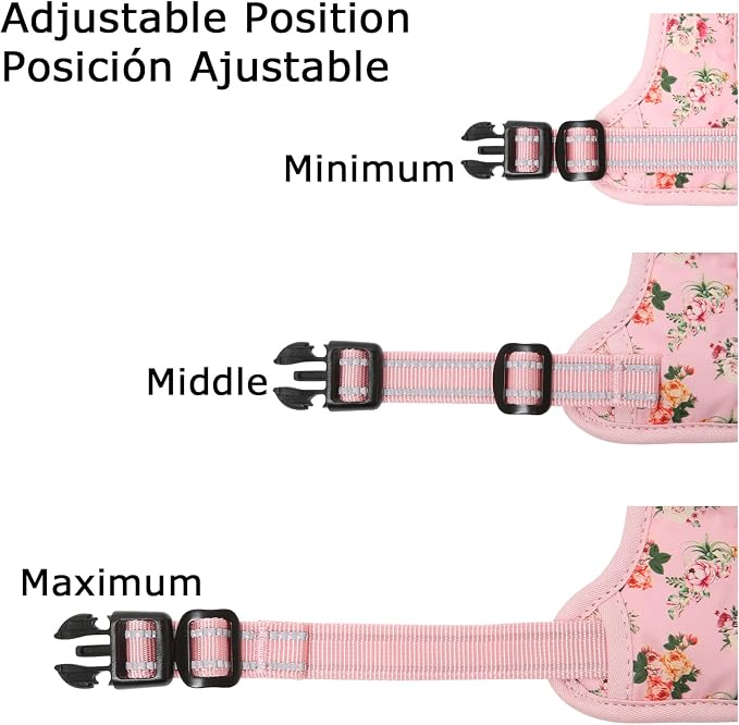 HEELE Dog Harness, No Pull Adjustable Padded Reflective Harness for Small Medium Large Dogs with Handle for Walking Training, Flower-Pink, L | Reflective Front Clip Vest with Control Handle, No Choke, Adjustable 2 Metal Rings for Outdoor Walking Training - Image 5