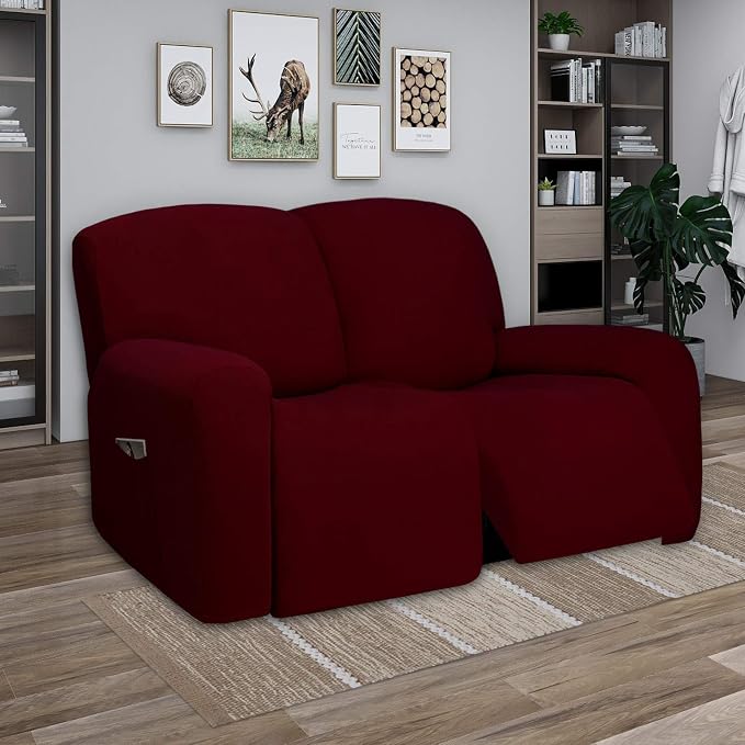 PureFit Super Stretch Loveseat Recliner Sofa Couch Cover with Pocket | 2 Seats Non Slip Soft Sofa Slipcover, Washable Reclining Furniture Protector for Kids, Pets (Recliner Loveseat, Wine) - Image 2