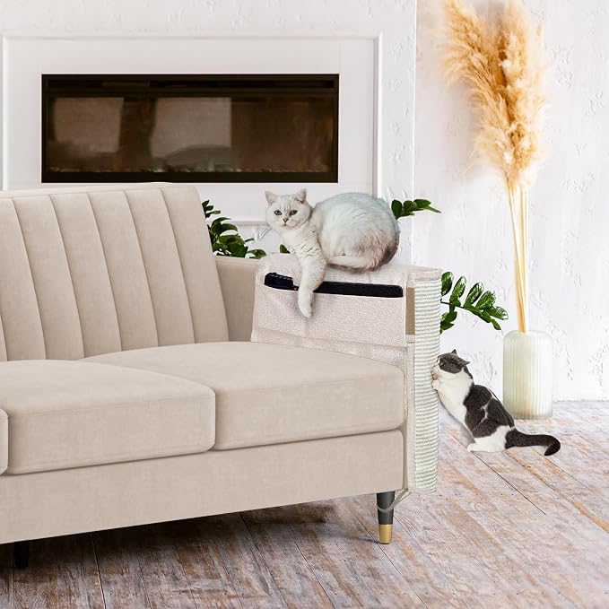 Cat Scratch Sofa Protector,27.6" L*19.6" W Cat Scratch Furniture Protector Pad Couch Arm Sheild with Natural Sisal for Protecting Couch Sofa Chair Furniture（Beige/Left Handed - Image 7