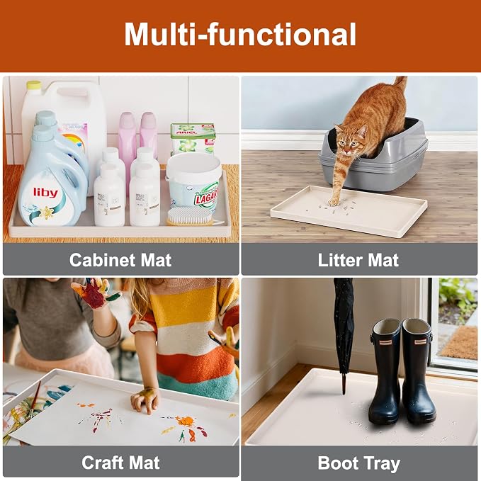 19" x 12" Extra Thick Silicone Mat Waterproof with Raised Edge, Beige | BPA-Free Non-Slip Dog & Cat Food Mat, Feeding Mat for Food and Water Bowls, Spill Proof Mat to Protect Floors - Image 8