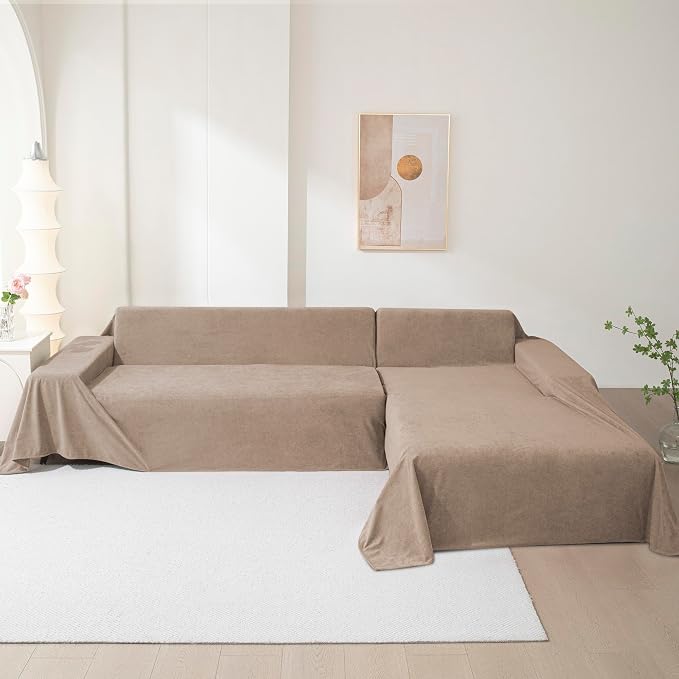 MEETSKY Couch Cover for 3 Cushion Sofa, Cat Scratch Proof Couch Protector Washable Sofa Covers Sectional Couch Covers for Dogs Soft L Shape Sofa Slipcover for Pets Kids, 91" x134”, Khaki - Image 7