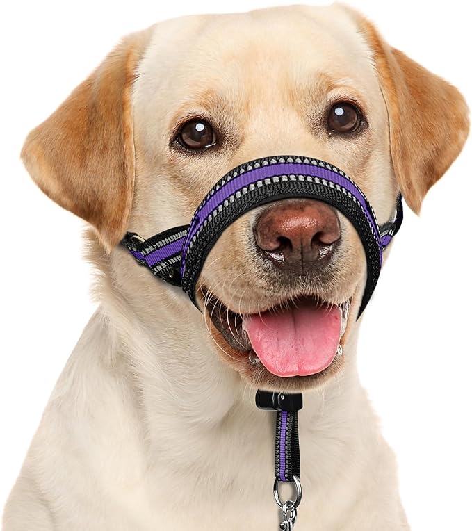 BARKLESS Soft Dog Head Collar, Patented Padded No Pull Head Halter, Training Nose Leash with Safety Link for Medium Large Dogs, Adjustable Muzzle Leash, Easy Control for Walking (XL, Purple) by Barkless