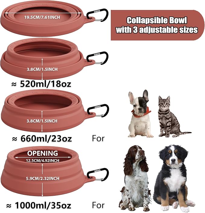 OHMO Spill Proof Collapsible Dog Bowl, 34oz Portable Dog Water Bowl | Low Center Gravity Stability, Tapered Splash Control, Foldable, Dishwasher Safe, Dog Travel Essential, Erythrinus - Image 6