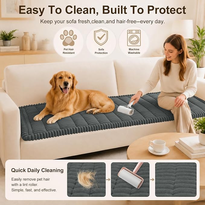 decorUhome Couch Cover for Dogs, Non Slip Fuzzy Thick Pet Sofa Protector | Pet Friendly, Soft Plush Fabric, Machine Washable, Fits Armrests, Single Seats & Backrest Cushions, Dark Grey, 27.6" x 27.6" - Image 4