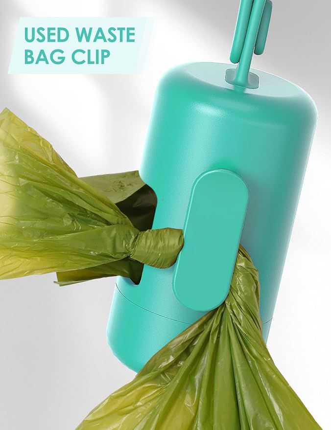 Gobeigo Dog Poop Bag Holder with Convenient Hook for Waste Bags(Turquoise) | Silicone Strap Fits Any Leash, Large Opening for Easy Dispensing with 1 Bonus Roll of Waste Bags - Image 4