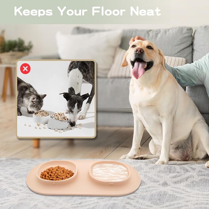 Dog Food Bowls Pet Bowls & Dog Water Bowls with No-Spill and Non-Skid, Feeder Bowls with Dog Bowl Mat for Small Medium Large Size Dogs Cats Puppy Pets, Dog Dishes (Khaki) - Image 3