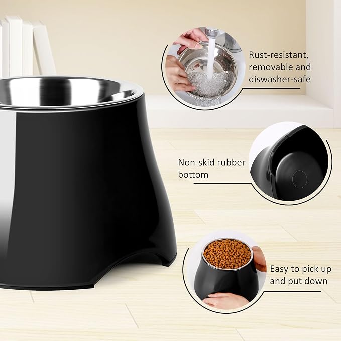 Dog Bowls,Cone Friendly Non Slip Single Dog Bowl with Stainless Steel Inner, Raised Bowls for Small and Medium Dogs Spaniel Dogs Long Ear, High Capacity, L/3 Cups Black - Image 4
