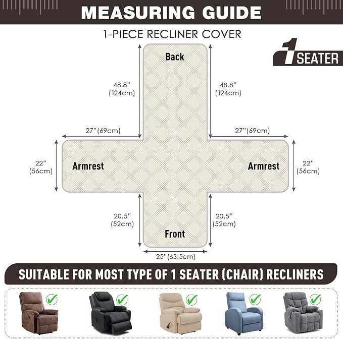 TAOCOCO 100% Waterproof Recliner Chair Covers, Non Slip Recliner Covers for Recliner Chair with Pocket, Washable Reclining Chair Cover Furniture Protector for Kids,Dogs(25'', Coffee) - Image 2